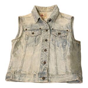 French Connection Size S Denim Trucker Vest Light‎ Wash Western Cowgirl Festival